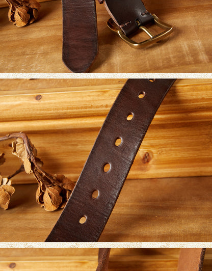 Men's Belt Handmade Vintage Copper Needle Buckle Cowhide Genuine Leather Casual Men's Belt 