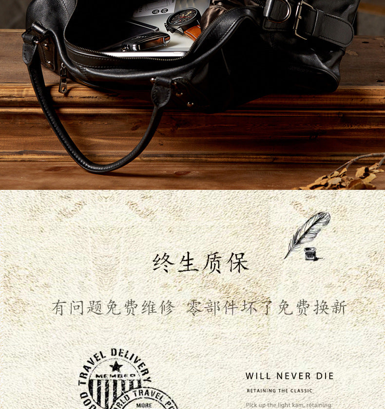 Men's travel bag, handmade genuine cowhide leather, large capacity handbag, business trip, short distance, luggage bag, men's shoulder bag, crossbody bag 