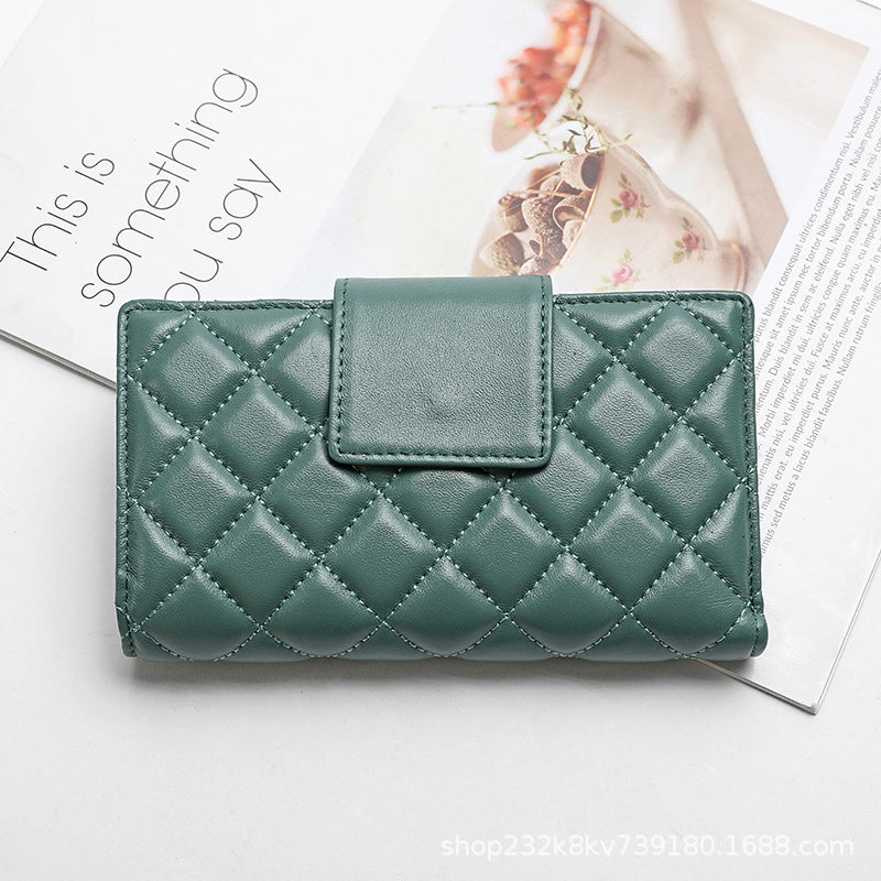 Women's short genuine leather wallet check wallet sheep leather wallet tri-fold cloth coin purse wallet women's wallet