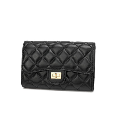 Sheep leather women's wallet stylish tri-fold wallet simple check wallet coin purse women's wallet