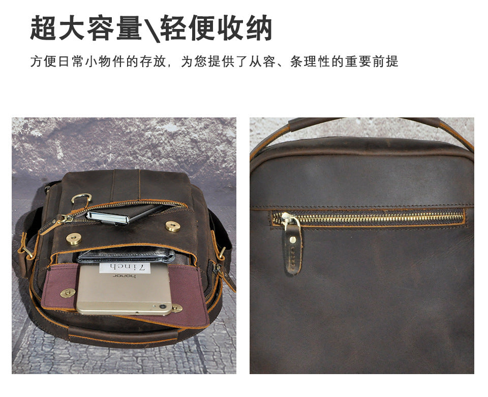 Men's Crossbody Bag Cowhide Genuine Leather Retro Travel Outdoor Men Shoulder Bag 