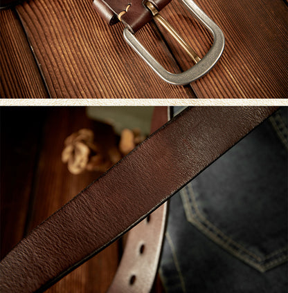 Men's Belt Genuine Cowhide Leather Handmade Needle Buckle Casual Vintage Men's Belt 
