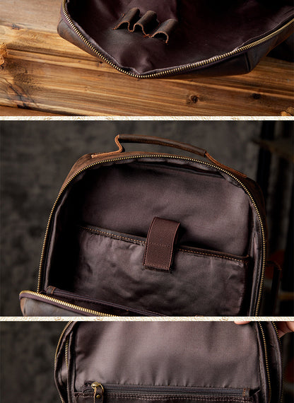 Men's Rucksacks Cowhide Genuine Leather Crazy Horse Handmade Handbags Fashion Computer Bags for Men 