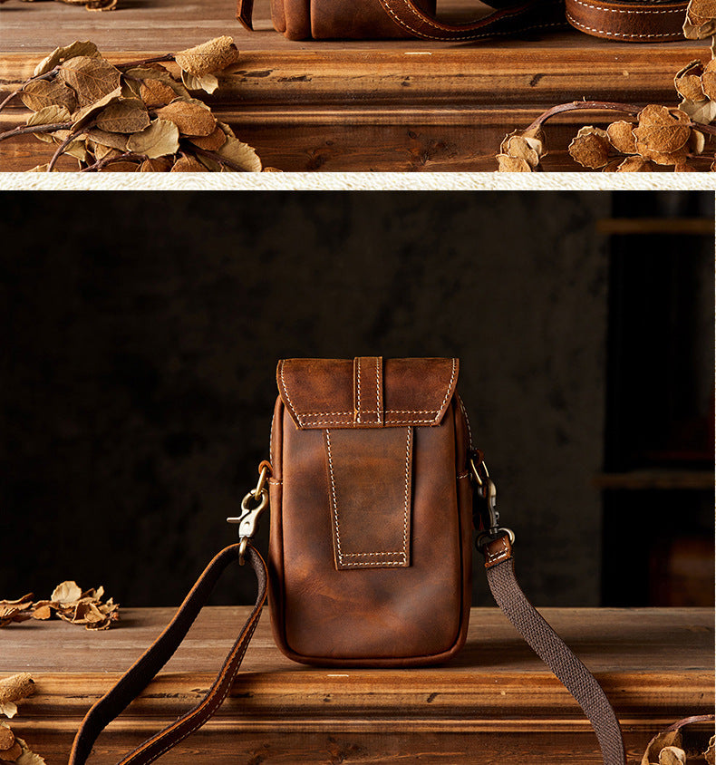 Men's Shoulder Bag Original Handmade Genuine Cowhide Leather Casual Men's Crossbody Bag Smartphone Pouch