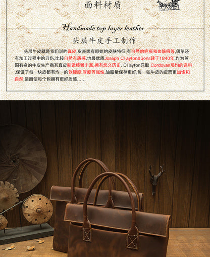 Men's handbag handbag handmade Korean fashion genuine cowhide leather casual business briefcase thin computer bag 