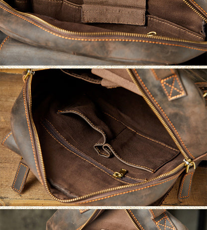 Men's Rucksack Handmade Crazy Horse Cowhide Genuine Leather Retro Outdoor Travel Bag Fashion Unique Men's Bag 