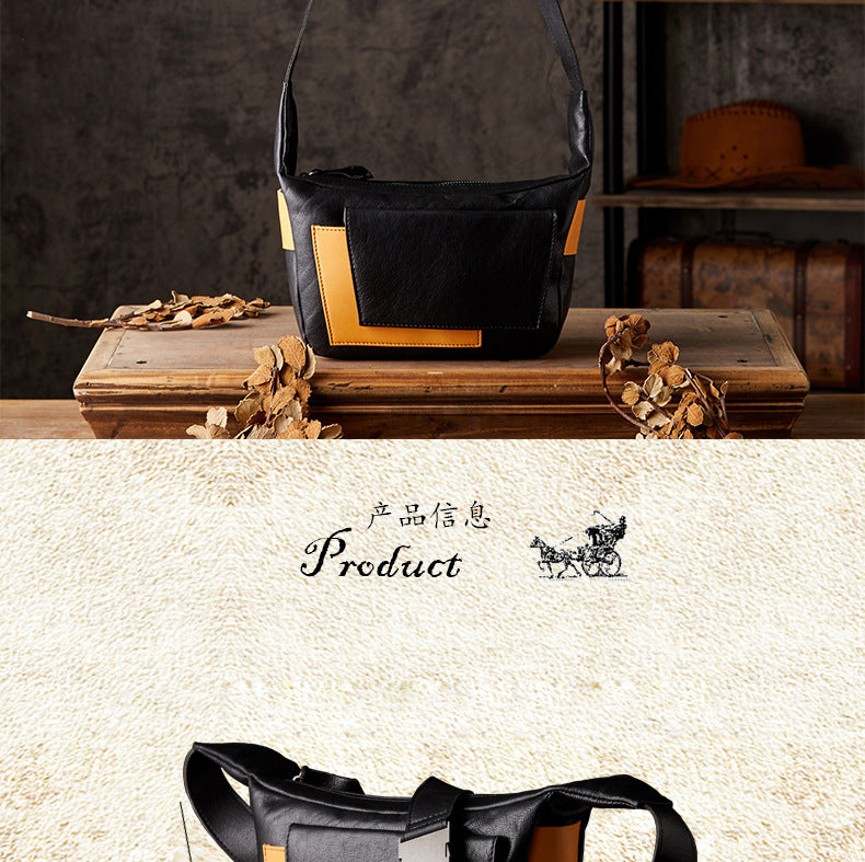 Men's Shoulder Bag Handcrafted Genuine Cowhide Leather Retro Casual Fashion Messenger Bag Crossbody Bag 