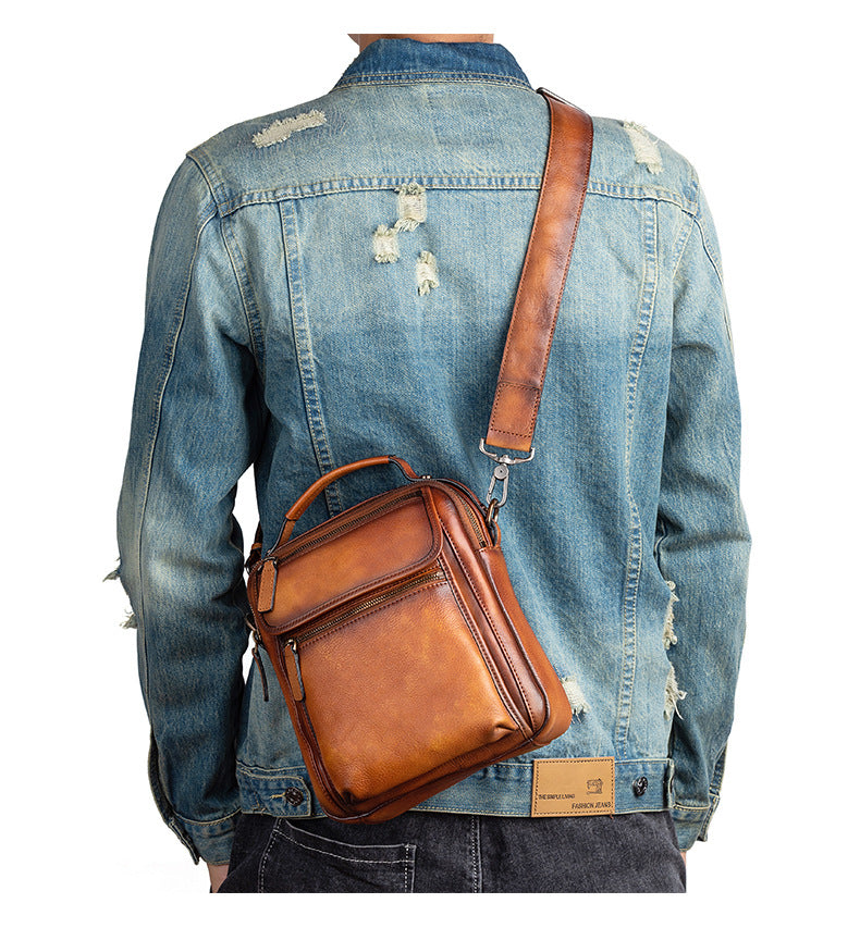 Men's Shoulder Bag Genuine Cowhide Leather Retro Casual Male Crossbody Bag 