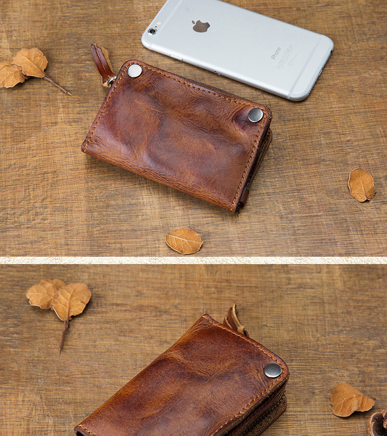 Men's wallet, genuine cowhide leather, key chain, coin purse, zipper, multi-function, large capacity, card bag for men 