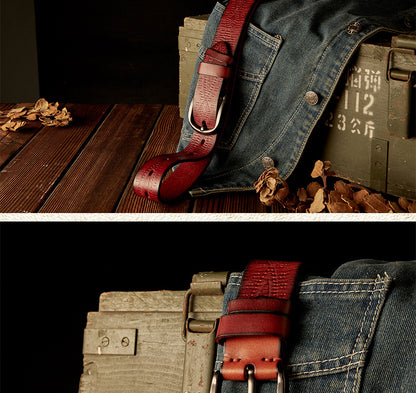 Men's Belt Handmade Cowhide Needle Buckle Korean Fashion Casual Retro Men's Belt 