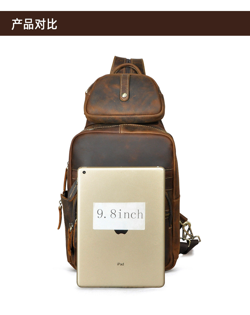 Men's Backpack Cowhide Genuine Leather Versatile Retro Outdoor Fashion Men's Bust Bag 