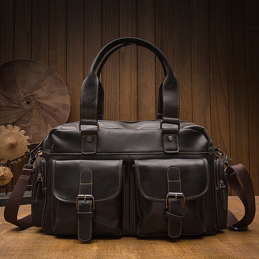Men's Handbag, Business Trip, Travel Bag, Handmade, Genuine Cowhide Leather, Casual, Fashion, Crossbody Shoulder Bag 
