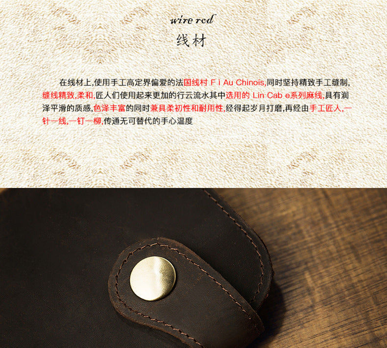 Men's Wallet Handmade Original Crazy Horse Genuine Cowhide Leather Retro Card Holder Large Capacity Zipper Mobile Phone Bag Men Handbag 