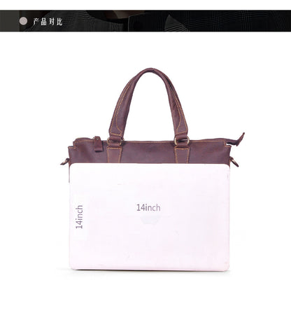 Men's Briefcase Crossbody Bag Cowhide Genuine Leather Retro Men's Shoulder Bag Handbag 