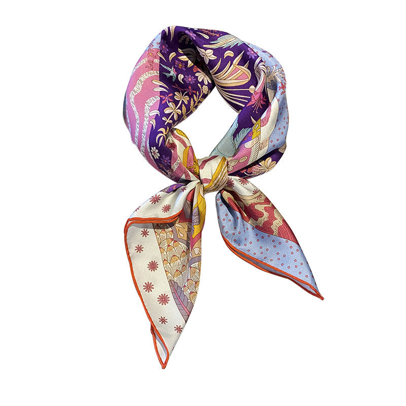 Silk scarf thin printed pattern color matching binder high quality temperament neckerchief 