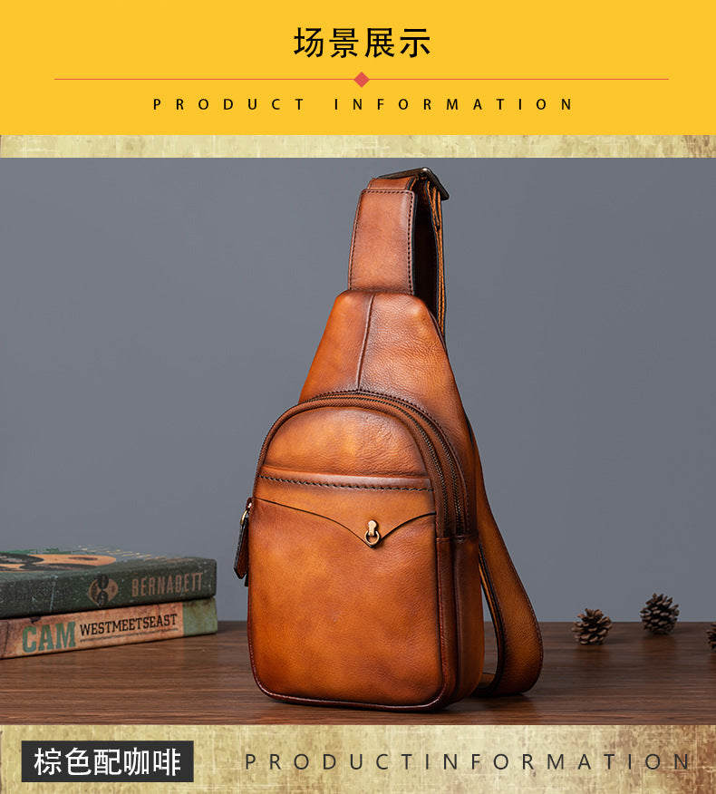Men's bust bag genuine cowhide leather retro casual crossbody bag for men 