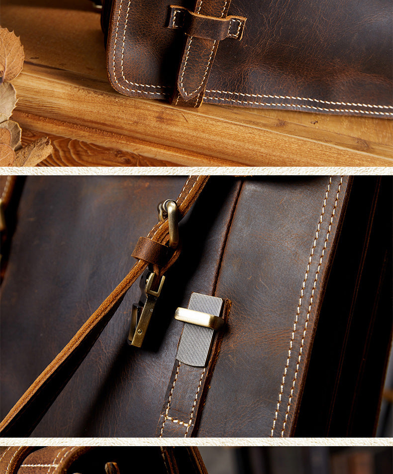 Men's Backpack Handcrafted Genuine Cowhide Leather Retro Multifunctional Casual Crossbody Bag Handbag Handbag for Men 