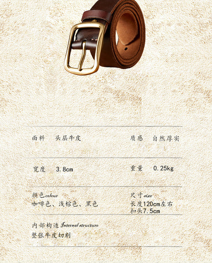 Men's Belt Handmade Vintage Copper Needle Buckle Cowhide Genuine Leather Casual Men's Belt 