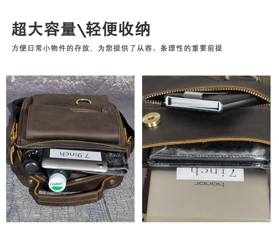 Men's Shoulder Bag Genuine Cowhide Leather Retro Outdoor Travel Crossbody Bag for Men 