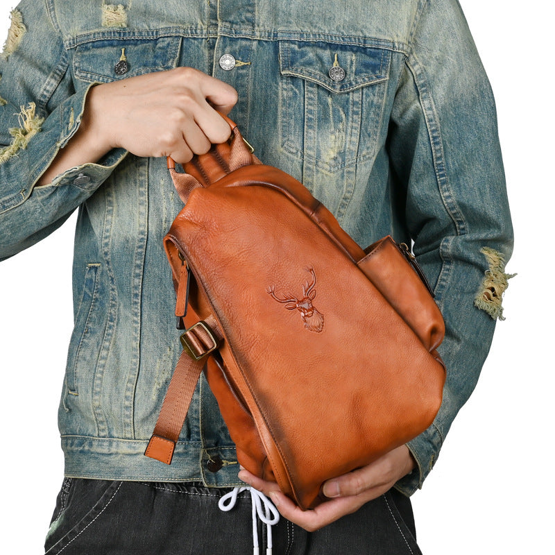 Men's Bust Bag Genuine Cowhide Leather Retro Casual Men's Crossbody Bag Travel Bag 