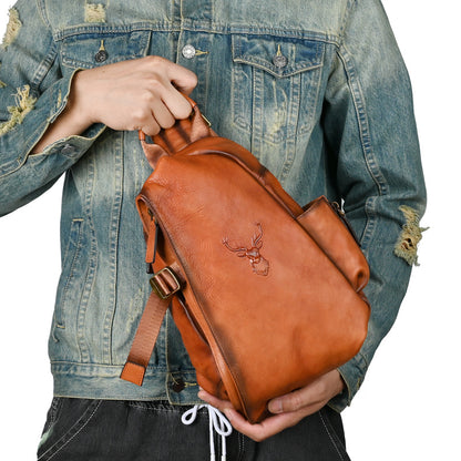 Men's Bust Bag Genuine Cowhide Leather Retro Casual Men's Crossbody Bag Travel Bag 
