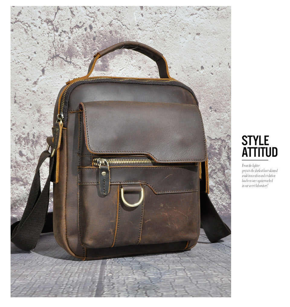 Men's Shoulder Bag Genuine Cowhide Leather Retro Outdoor Travel Crossbody Bag for Men 