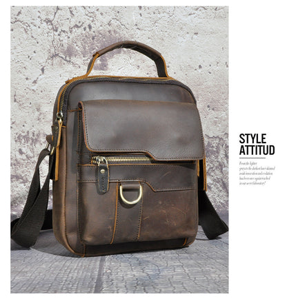 Men's Shoulder Bag Genuine Cowhide Leather Retro Outdoor Travel Crossbody Bag for Men 