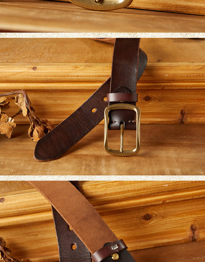 Men's Belt Handmade Vintage Copper Needle Buckle Cowhide Genuine Leather Casual Men's Belt 