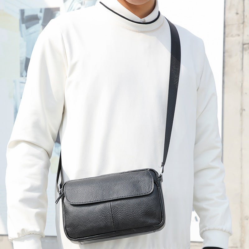 Men's Shoulder Bag Genuine Cowhide Leather Retro Casual Men's Crossbody Bag Messenger Bag 