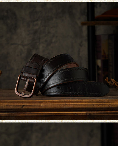 Men's belt handmade vintage cowhide genuine leather casual fashion needle buckle copper buckle belt 