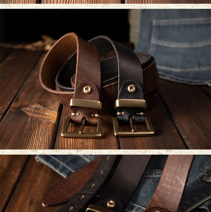 Men's Belt Genuine Cowhide Leather Casual Vintage Copper Needle Buckle Unique Men's Belt 