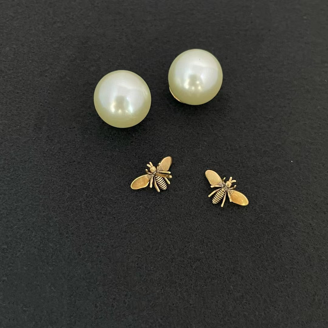Earrings honey bee women pearl retro ambidextrous high quality temperament earrings 