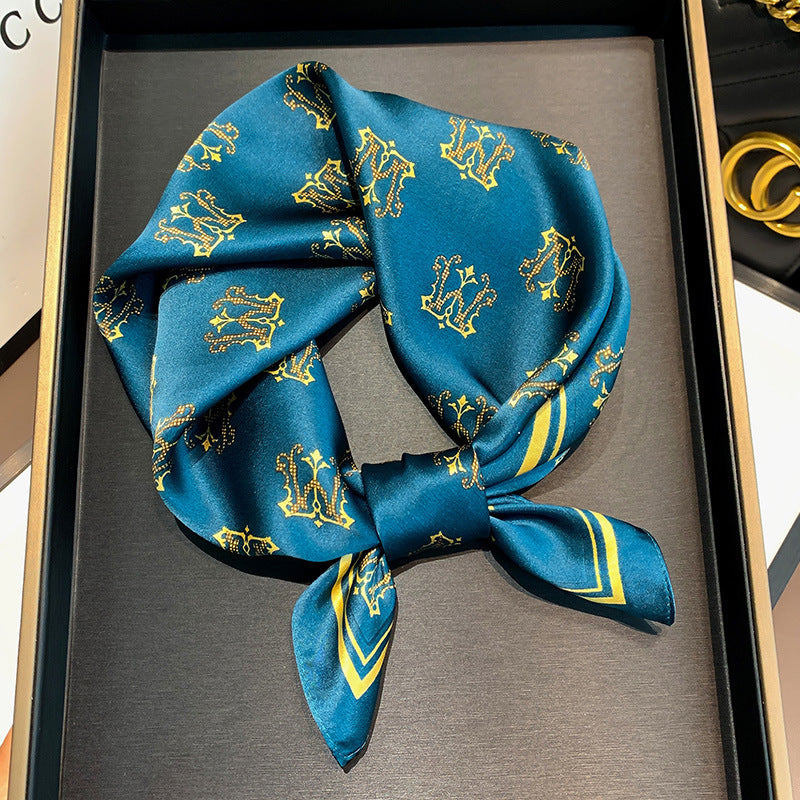 Silk Scarf Fashionable Women's Elegant Scarf Letter Maternity Print Pattern Silk Neckerchief