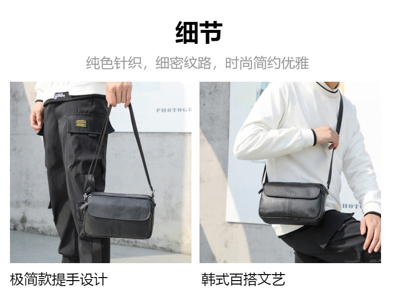 Men's Shoulder Bag Genuine Cowhide Leather Retro Casual Men's Crossbody Bag Messenger Bag 