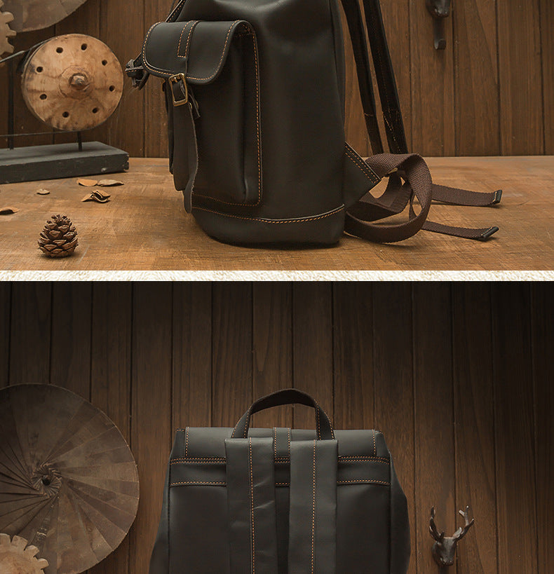 Men's backpack handmade original cowhide genuine leather retro fashion unisex casual bag 