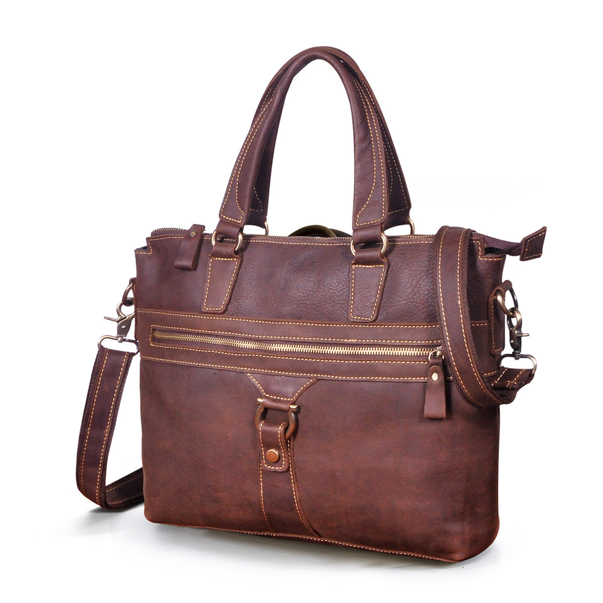 Men's Briefcase Crossbody Bag Cowhide Genuine Leather Retro Men's Shoulder Bag Handbag 