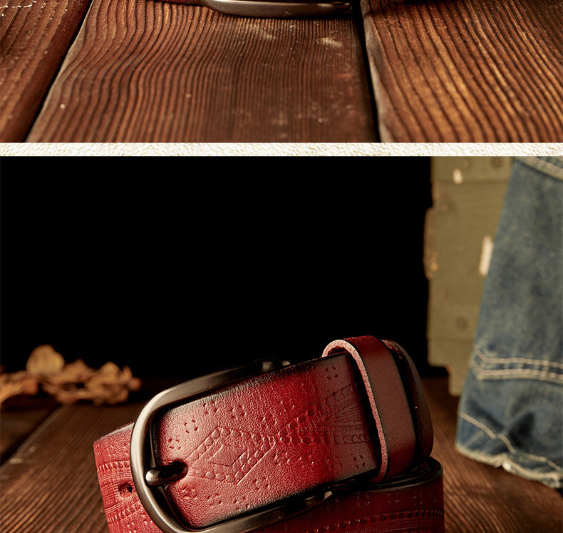 Men's Belt Handmade Cowhide Needle Buckle Korean Fashion Casual Retro Men's Belt 