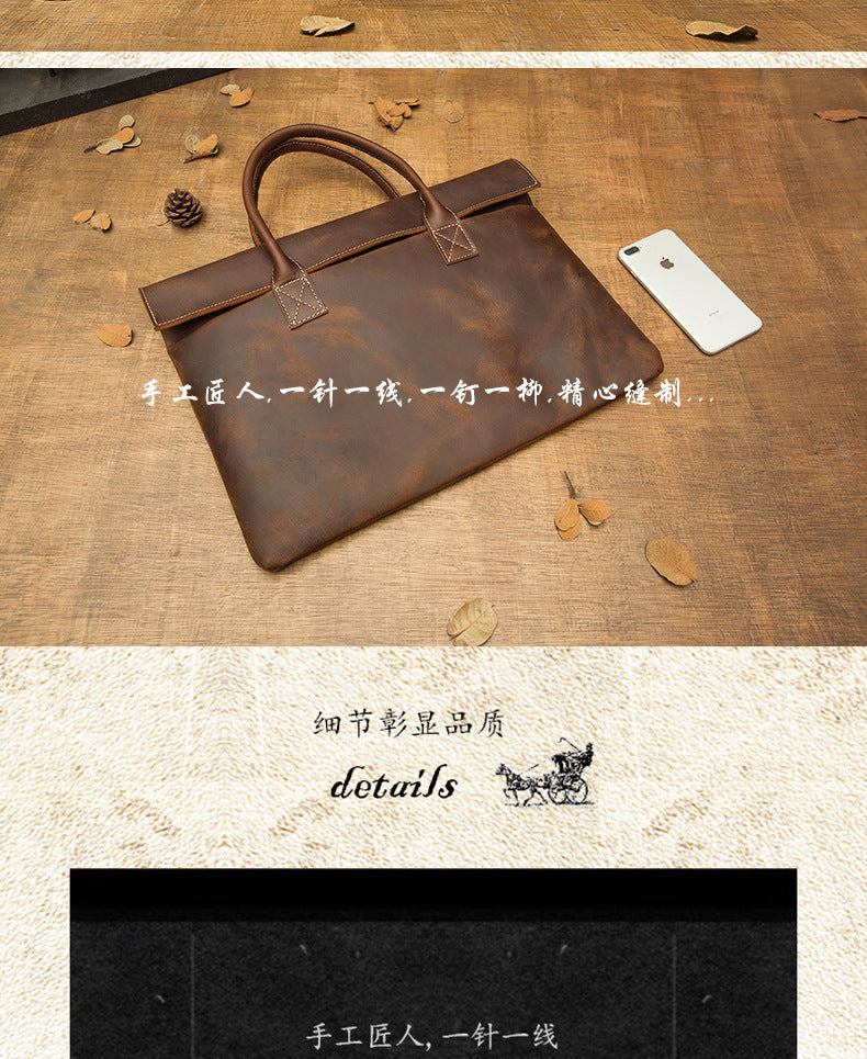 Men's handbag handbag handmade Korean fashion genuine cowhide leather casual business briefcase thin computer bag 