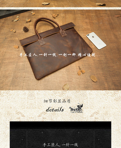 Men's handbag handbag handmade Korean fashion genuine cowhide leather casual business briefcase thin computer bag 