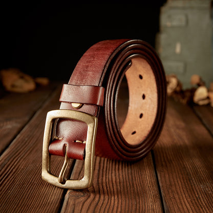 Men's Belt Original Handmade Retro Cowhide Genuine Leather Copper Needle Buckle Men's Belt