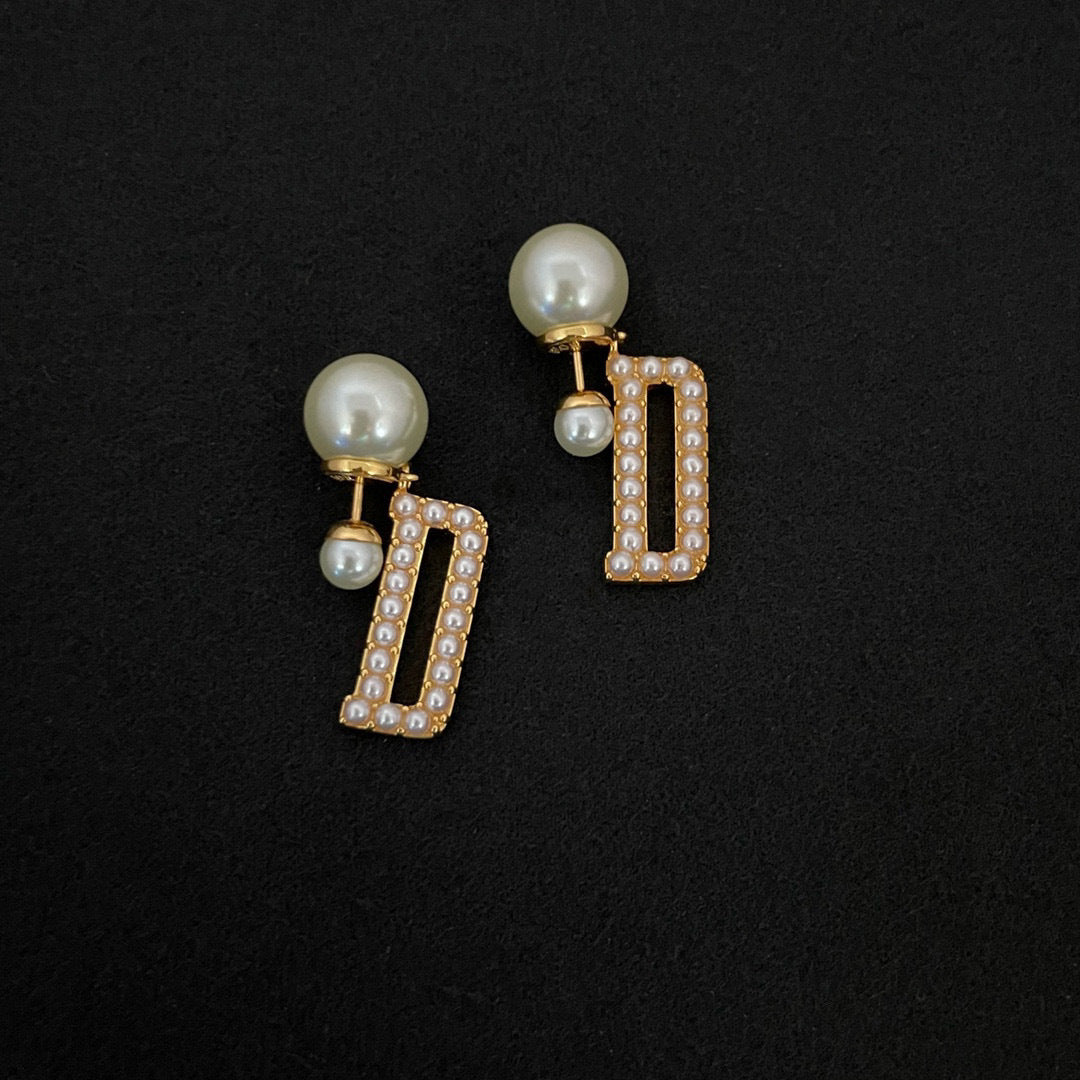 Pearl earrings women cubic chassis temperament fashion light luxury earrings 
