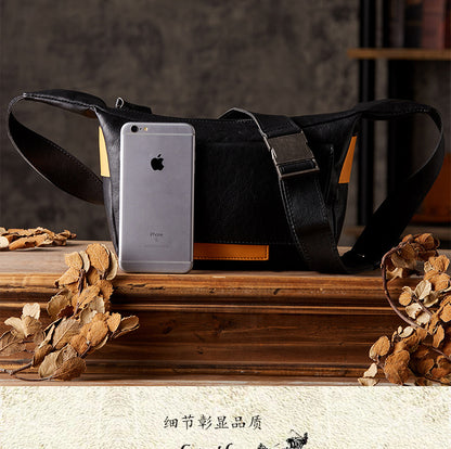 Men's Shoulder Bag Handcrafted Genuine Cowhide Leather Retro Casual Fashion Messenger Bag Crossbody Bag 