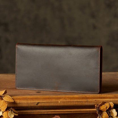 Men's long wallet, handmade, genuine cowhide leather, retro card holder, simple men's wallet handbag 
