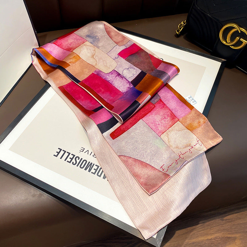 Silk scarf printed pattern scarf temperament fashionable decoration double-sided ribbon long scarf