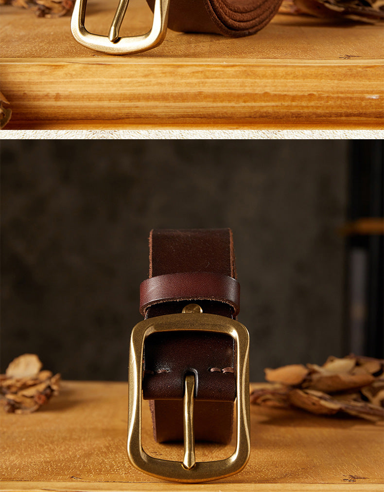 Men's Belt Handmade Vintage Copper Needle Buckle Cowhide Genuine Leather Casual Men's Belt 