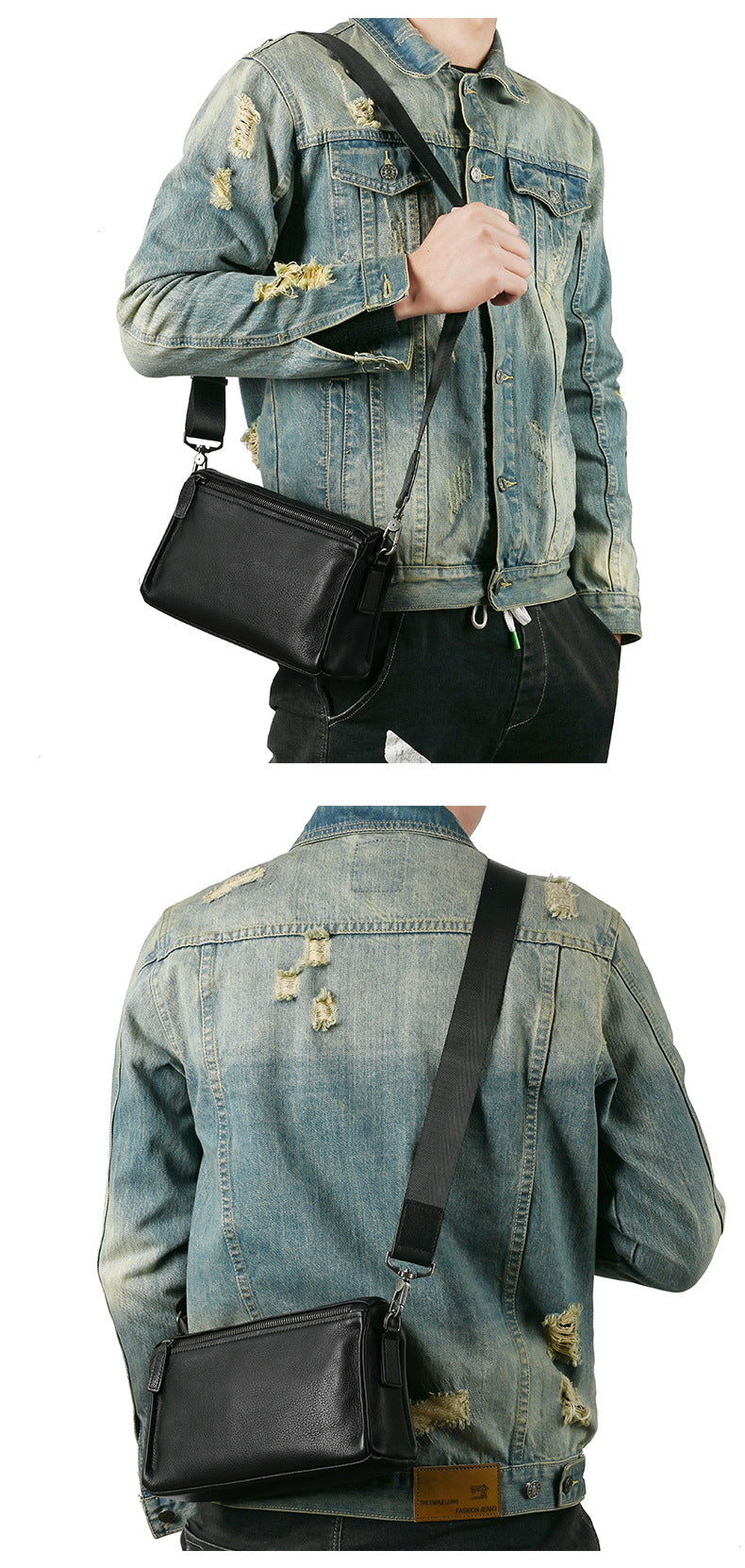 Men's Shoulder Bag Genuine Cowhide Leather Retro Casual Male Crossbody Bag 