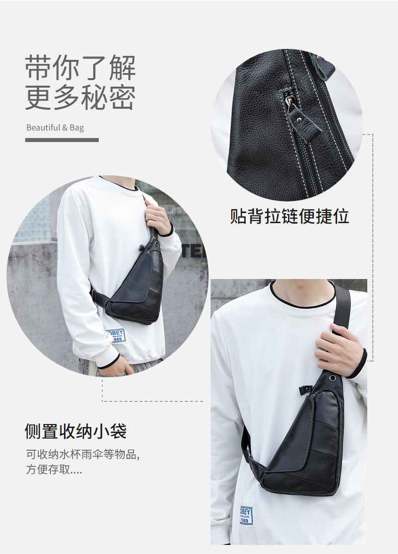 Men's Bust Bag Genuine Cowhide Leather Fashion Casual Retro Multifunctional Crossbody Bag for Men 