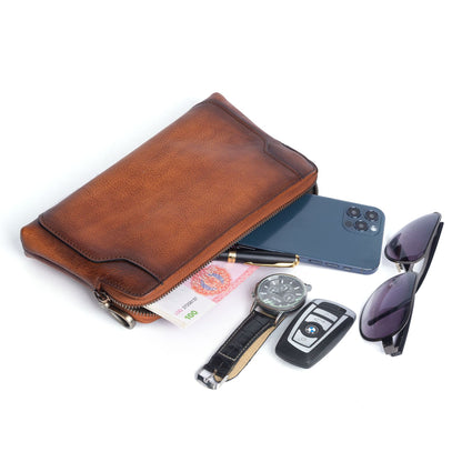 Men's Clutch Bag Genuine Cowhide Leather Retro Casual Men's Bag 