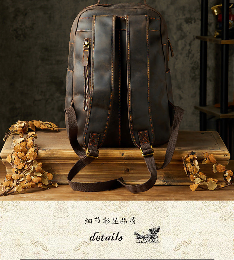 Men's Rucksack Handmade Crazy Horse Cowhide Genuine Leather Retro Outdoor Travel Bag Fashion Unique Men's Bag 