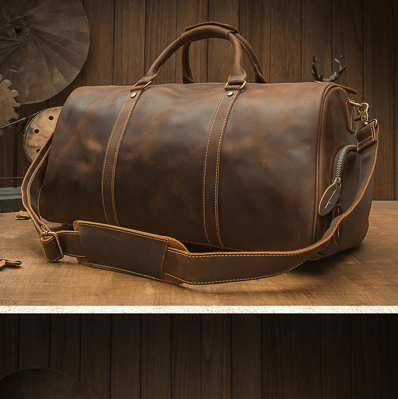 Men's Travel Bag Large Capacity Cowhide Crazy Horse Handmade Retro Crossbody Bag Fashion Luggage Bag for Men 
